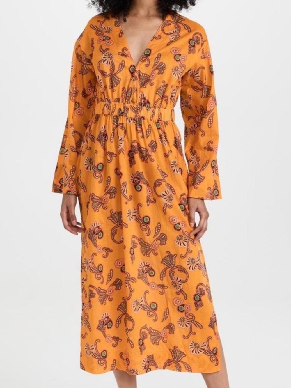A.L.C. Orange Paisley-Print Long Sleeve Dress